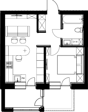 Планування квартири, 45.00 м²