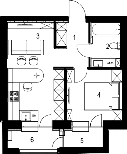 Планування квартири, 45.00 м²