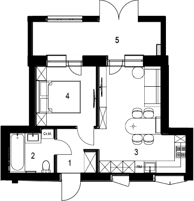 Планування квартири, 46.80 м²