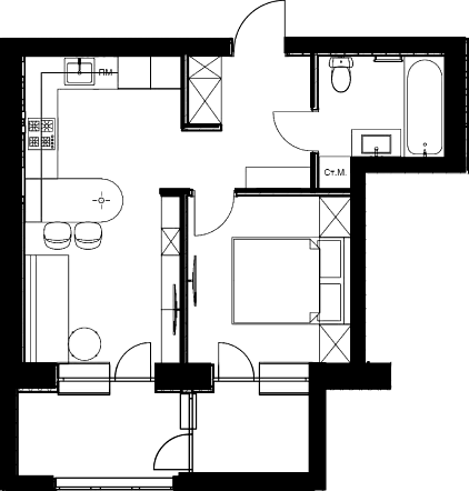 Планування квартири, 46.00 м²